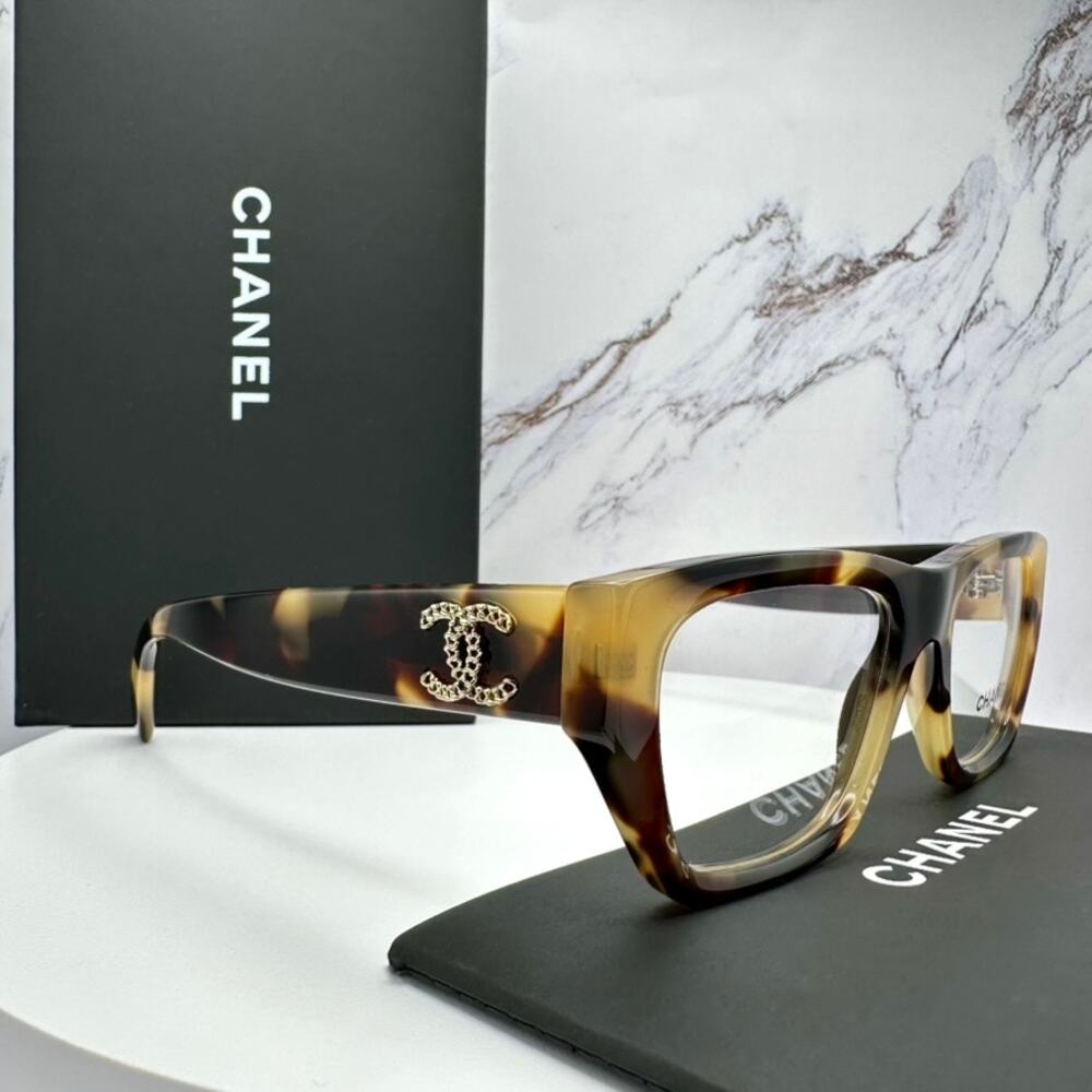 New CHANEL Eyeglasses Brown Gold Chain CC Rectangle 52mm Rx-able - Picture 9 of 16